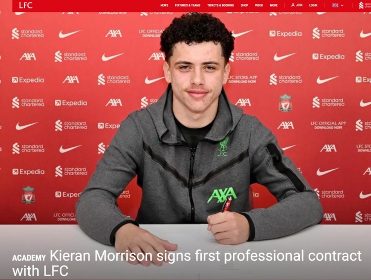 官方：利物浦与17岁小将莫里森签下职业合同，14岁从曼联加入